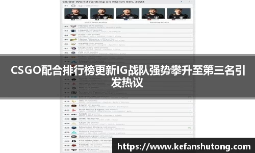 CSGO配合排行榜更新IG战队强势攀升至第三名引发热议