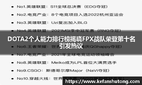DOTA2个人能力排行榜揭晓FPX战队荣登第十名引发热议